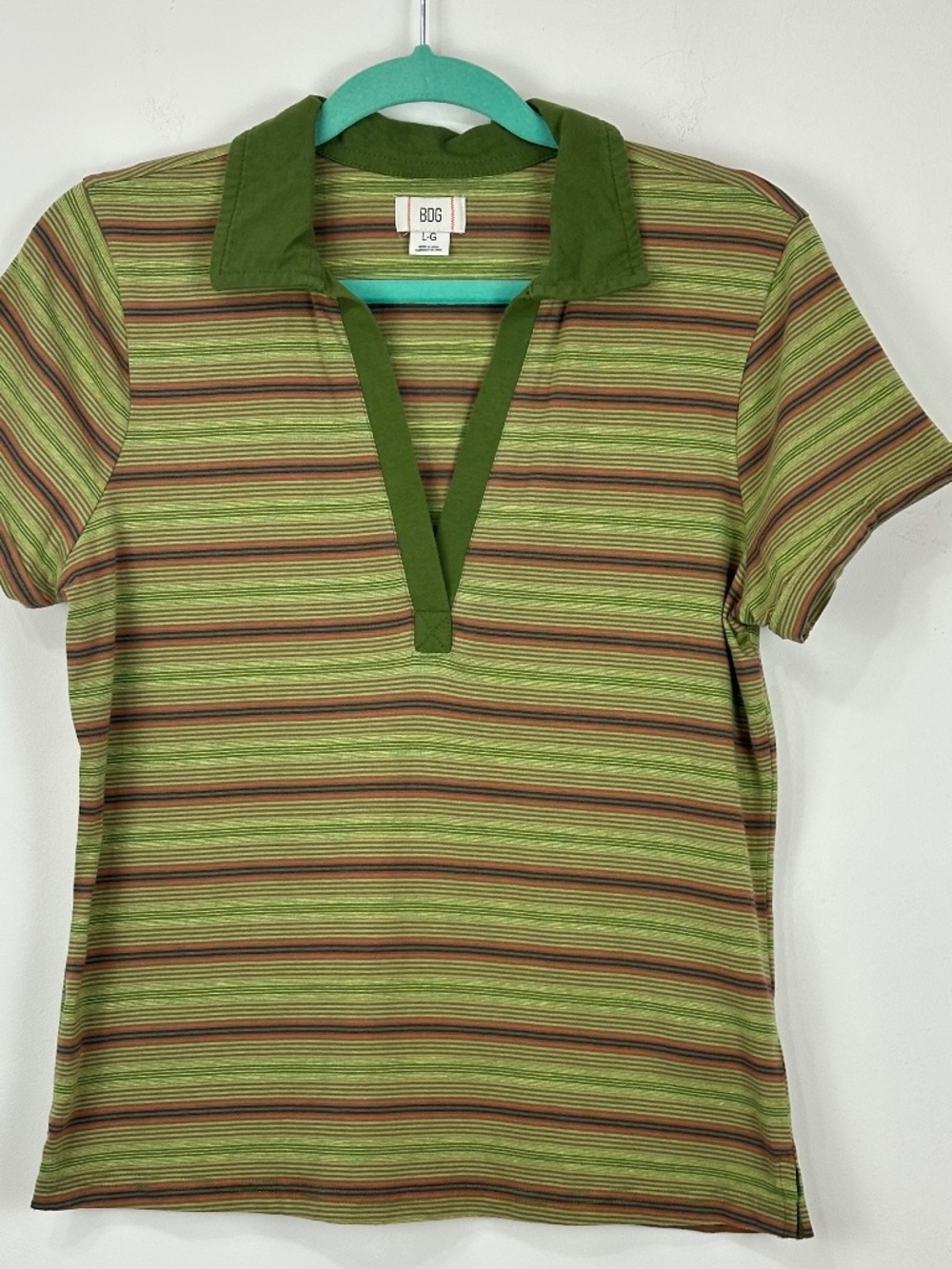 BDG Urban Outfitters Women's Striped Short Sleeve Polo Shirt L Preppy Academia